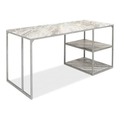 Open Desk With Shelves Marble Top-Home Office Desks-Sarreid-LOOMLAN