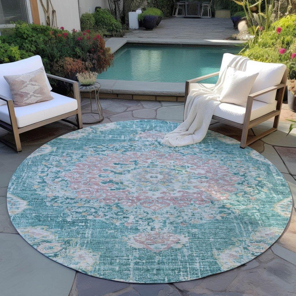 Ornella Teal Washable Indoor - Outdoor Rug - LOOMLAN - LOOMLAN Rugs - Outdoor Rugs