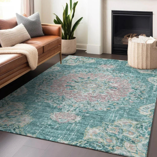 Ornella Teal Washable Indoor - Outdoor Rug - LOOMLAN - LOOMLAN Rugs - Outdoor Rugs
