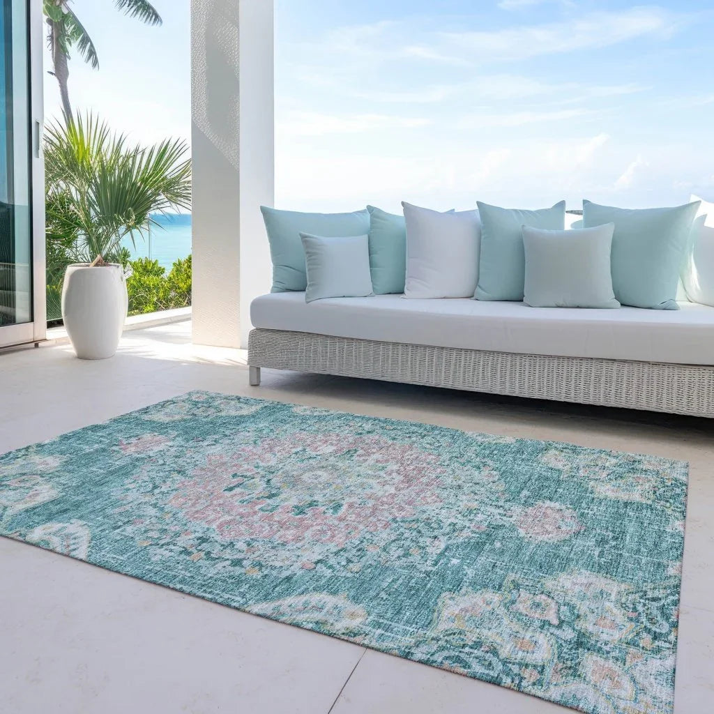Ornella Teal Washable Indoor - Outdoor Rug - LOOMLAN - LOOMLAN Rugs - Outdoor Rugs