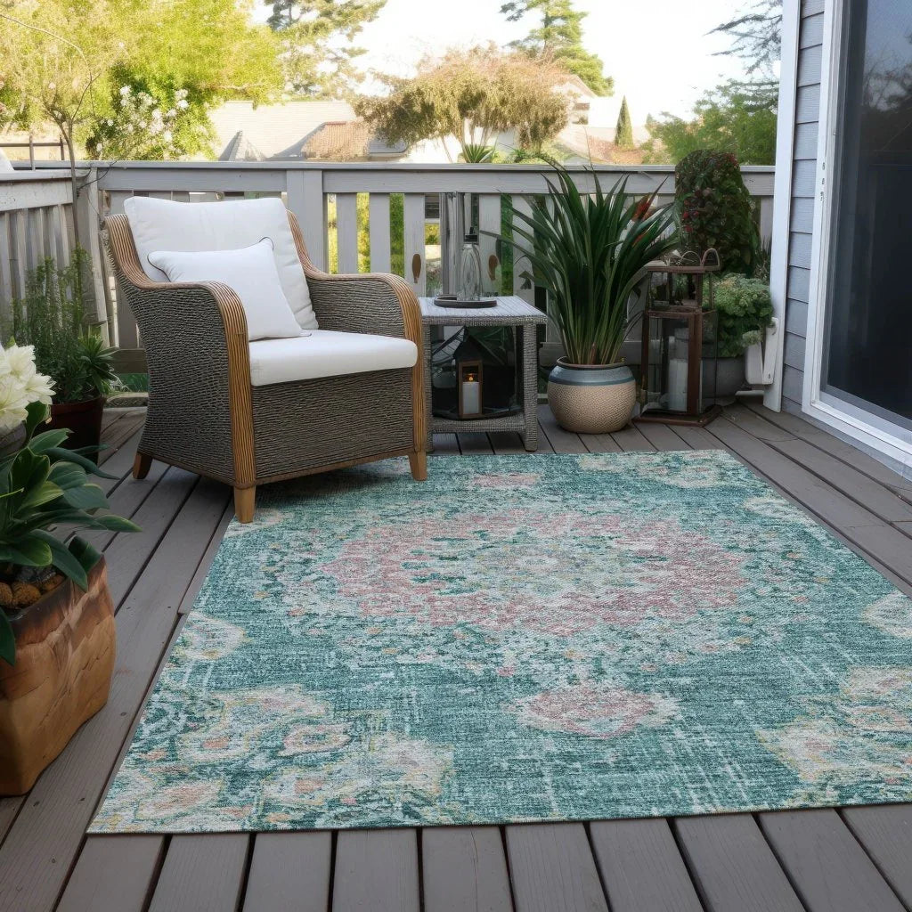 Ornella Teal Washable Indoor - Outdoor Rug - LOOMLAN - LOOMLAN Rugs - Outdoor Rugs