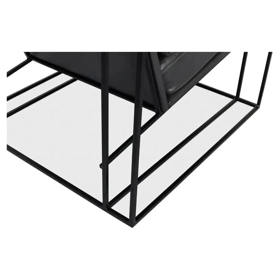 Oryan Black Leather Accent Chair Metal Frame - LOOMLAN - Sarreid - Accent Chairs