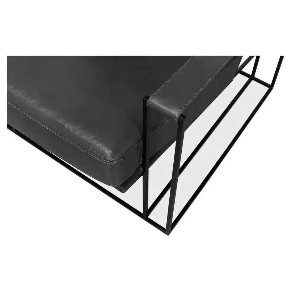 Oryan Black Leather Accent Chair Metal Frame - LOOMLAN - Sarreid - Accent Chairs