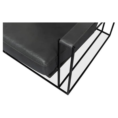 Oryan Black Leather Accent Chair Metal Frame - LOOMLAN - Sarreid - Accent Chairs