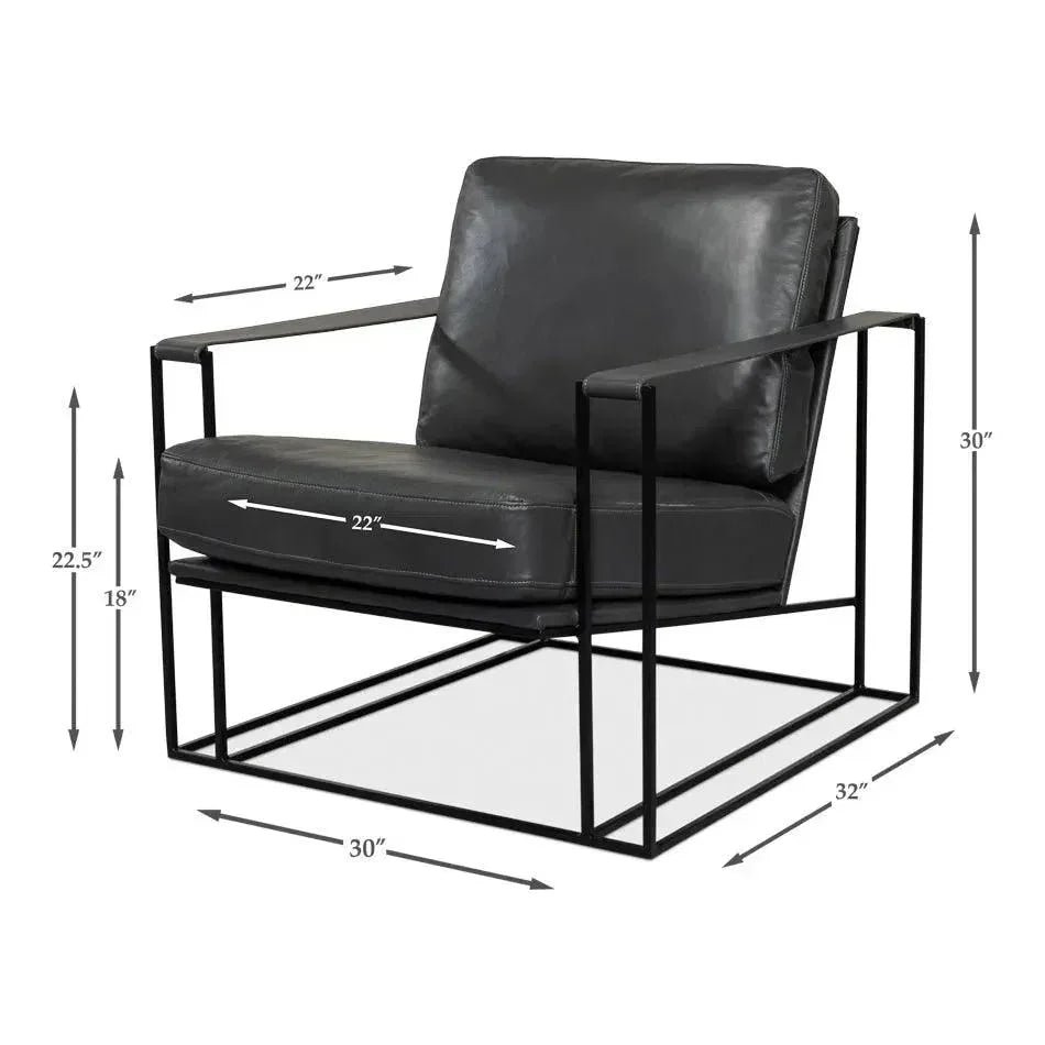 Oryan Black Leather Accent Chair Metal Frame - LOOMLAN - Sarreid - Accent Chairs