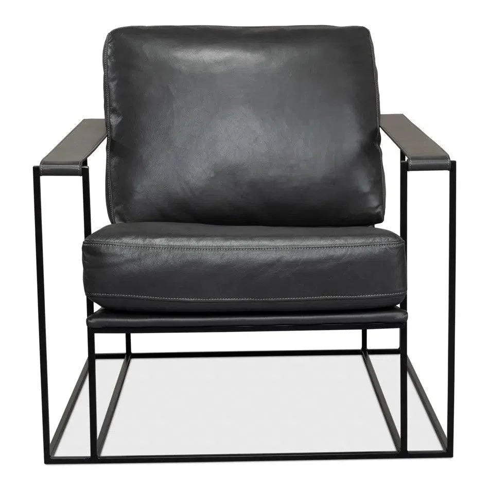 Oryan Black Leather Accent Chair Metal Frame - LOOMLAN - Sarreid - Accent Chairs
