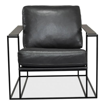 Oryan Black Leather Accent Chair Metal Frame - LOOMLAN - Sarreid - Accent Chairs
