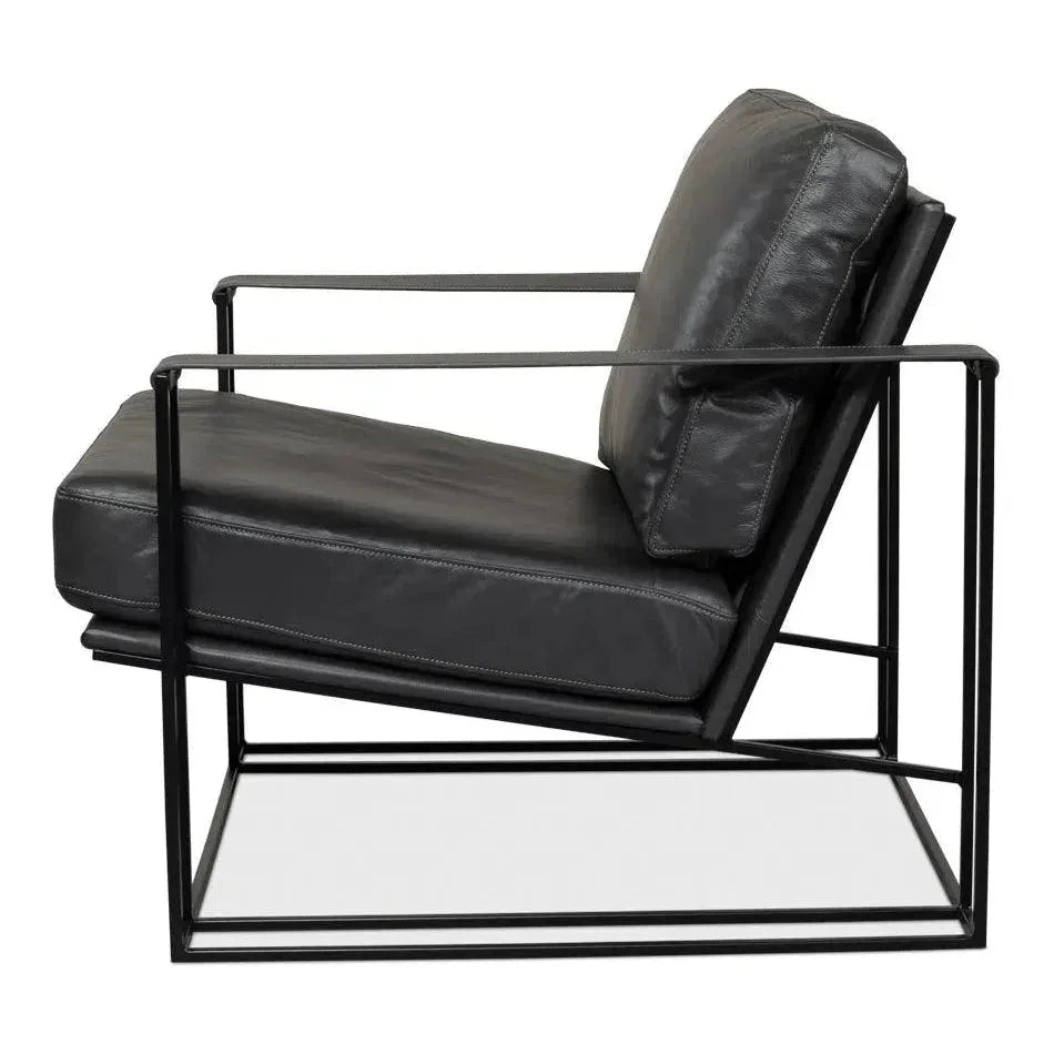 Oryan Black Leather Accent Chair Metal Frame - LOOMLAN - Sarreid - Accent Chairs