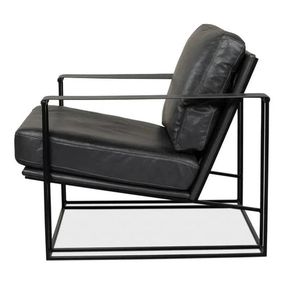 Oryan Black Leather Accent Chair Metal Frame - LOOMLAN - Sarreid - Accent Chairs