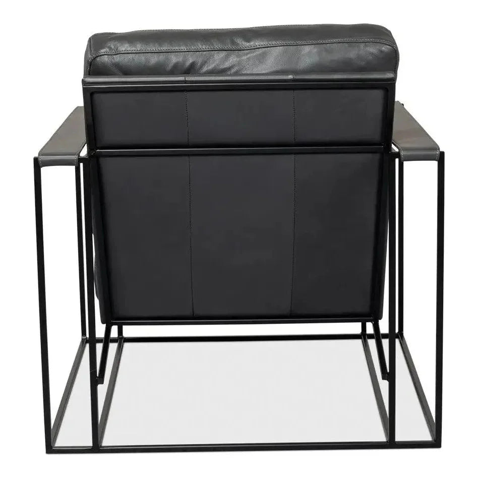Oryan Black Leather Accent Chair Metal Frame - LOOMLAN - Sarreid - Accent Chairs