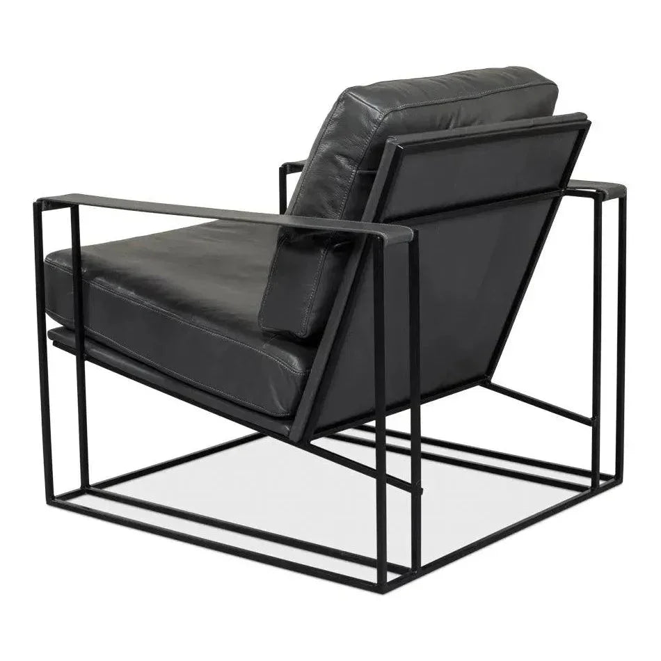 Oryan Black Leather Accent Chair Metal Frame - LOOMLAN - Sarreid - Accent Chairs