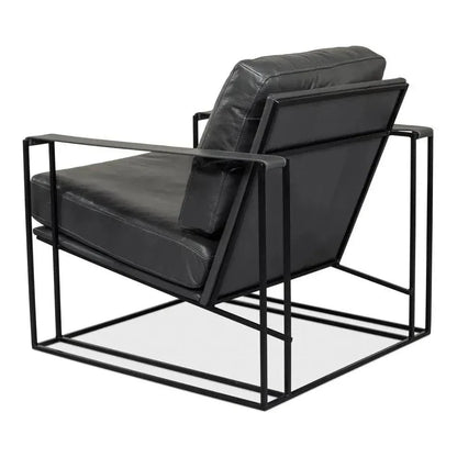 Oryan Black Leather Accent Chair Metal Frame - LOOMLAN - Sarreid - Accent Chairs