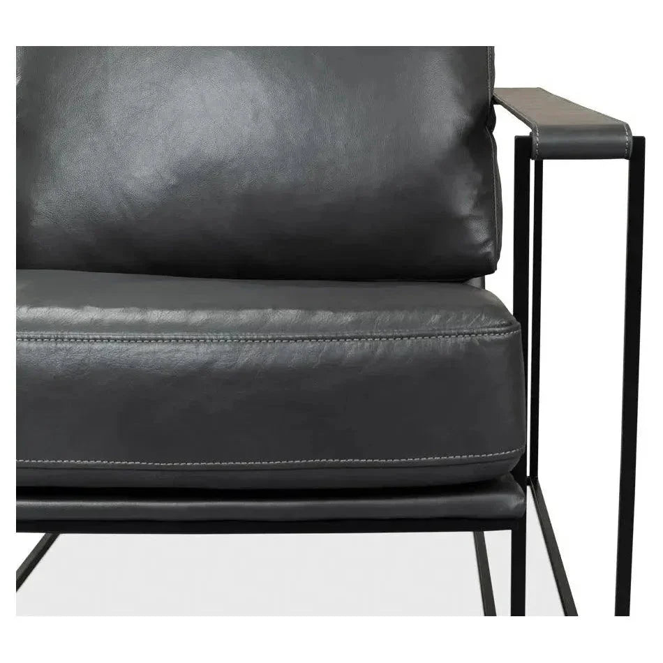 Oryan Black Leather Accent Chair Metal Frame - LOOMLAN - Sarreid - Accent Chairs