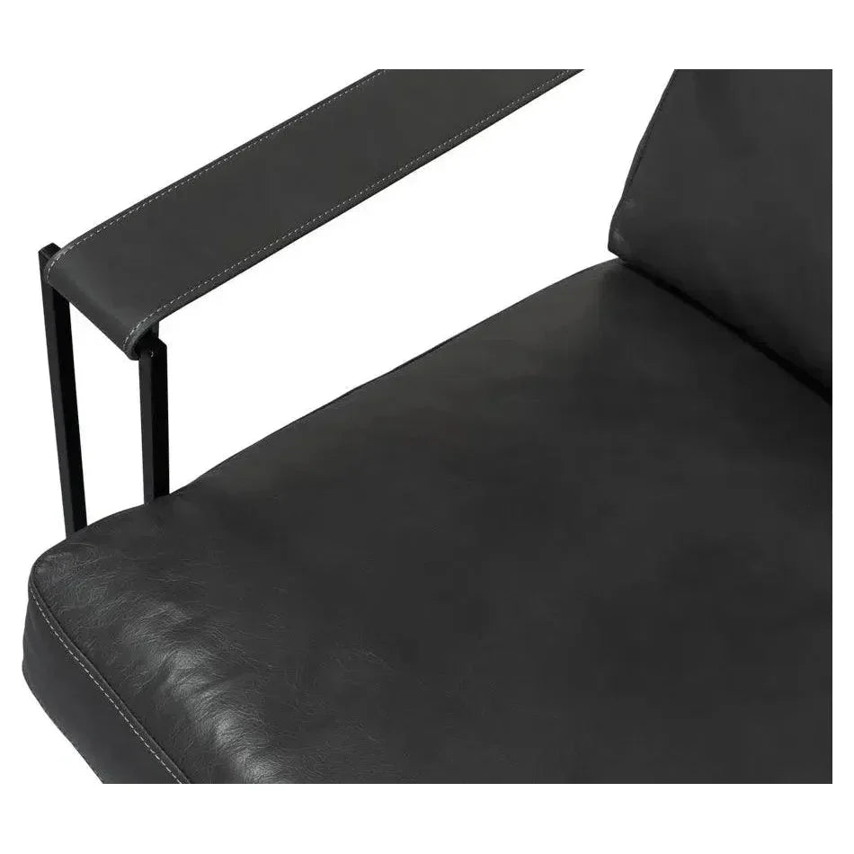 Oryan Black Leather Accent Chair Metal Frame - LOOMLAN - Sarreid - Accent Chairs