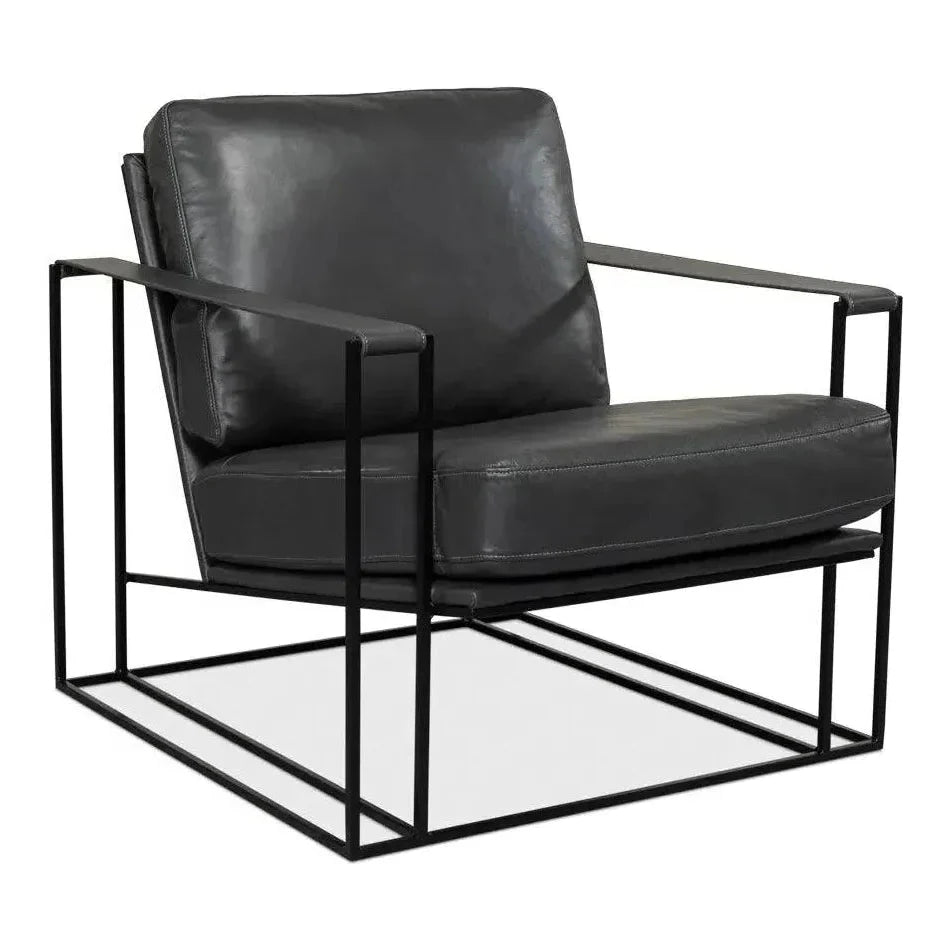 Oryan Black Leather Accent Chair Metal Frame - LOOMLAN - Sarreid - Accent Chairs