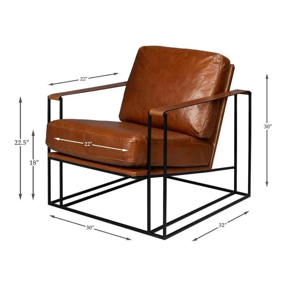 Oryan Leather and Iron Brown Armchair - LOOMLAN - Sarreid - Accent Chairs