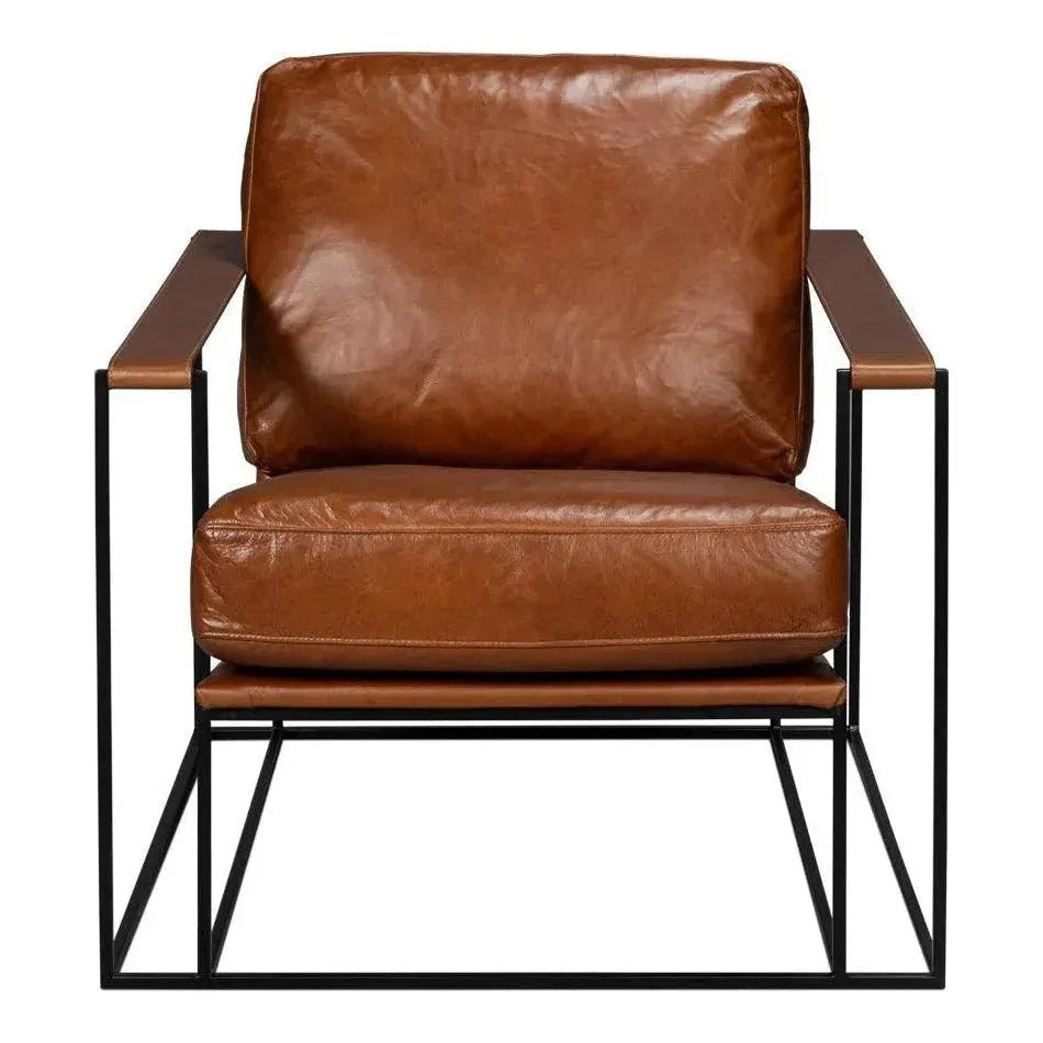 Oryan Leather and Iron Brown Armchair - LOOMLAN - Sarreid - Accent Chairs