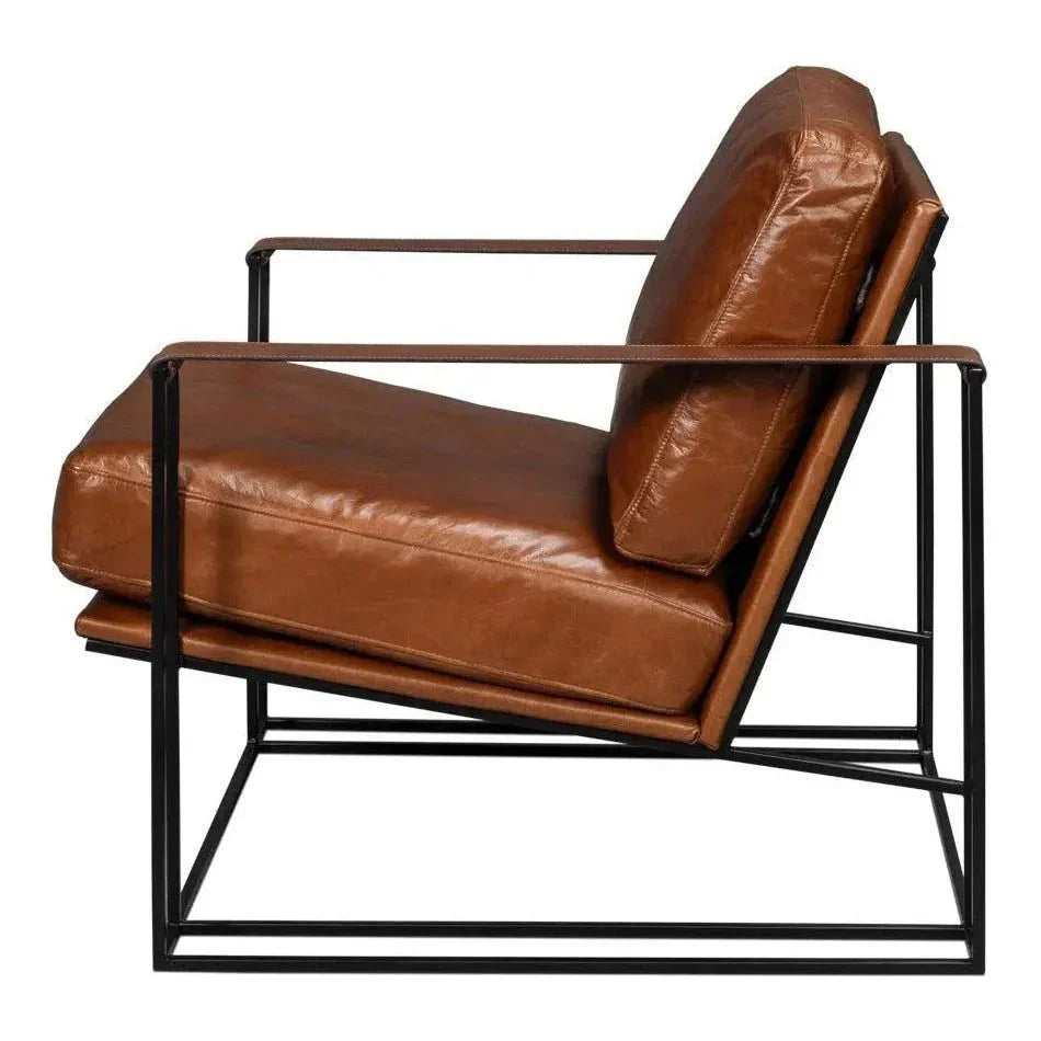 Oryan Leather and Iron Brown Armchair - LOOMLAN - Sarreid - Accent Chairs