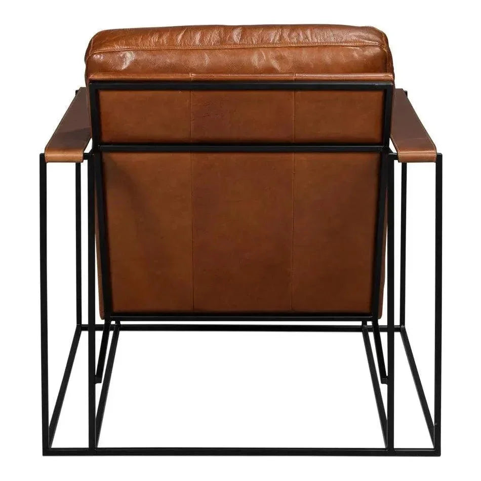 Oryan Leather and Iron Brown Armchair - LOOMLAN - Sarreid - Accent Chairs