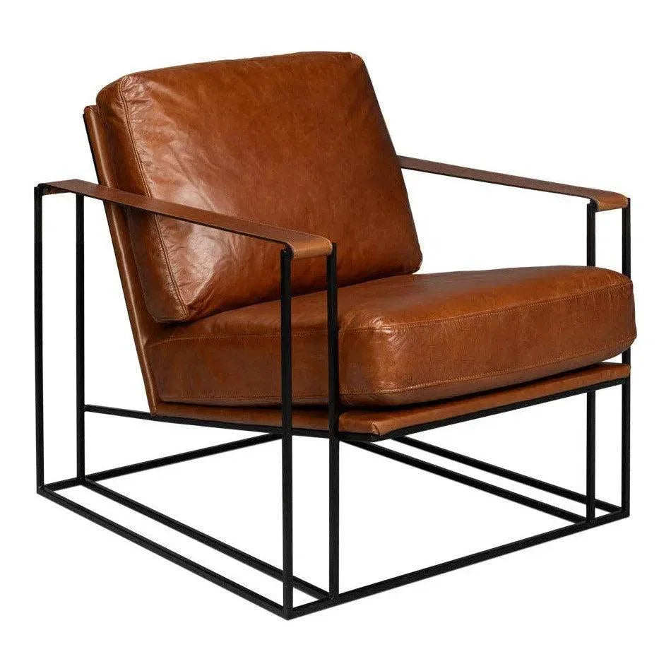 Oryan Leather and Iron Brown Armchair - LOOMLAN - Sarreid - Accent Chairs