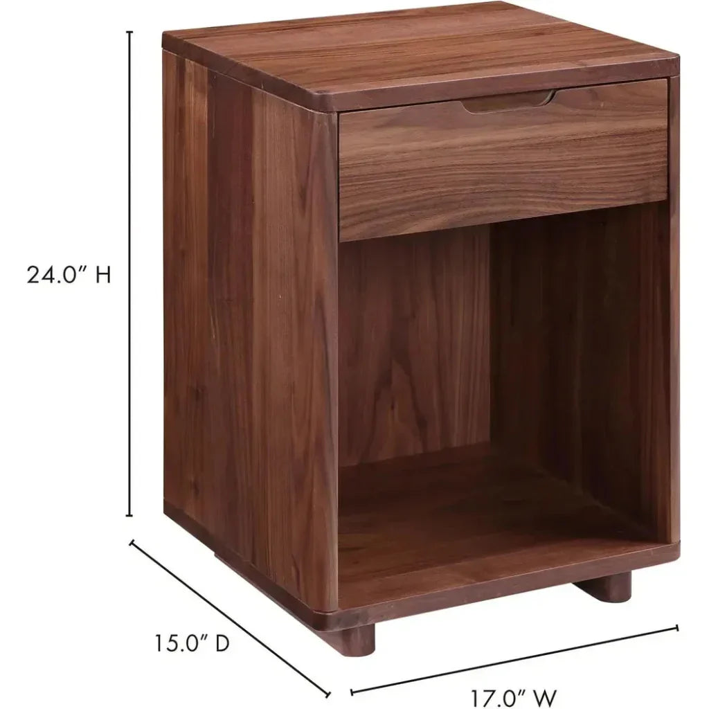 Osamu Solid Walnut Wood Brown Nightstand One Drawer - LOOMLAN - Moe's Home - Nightstands