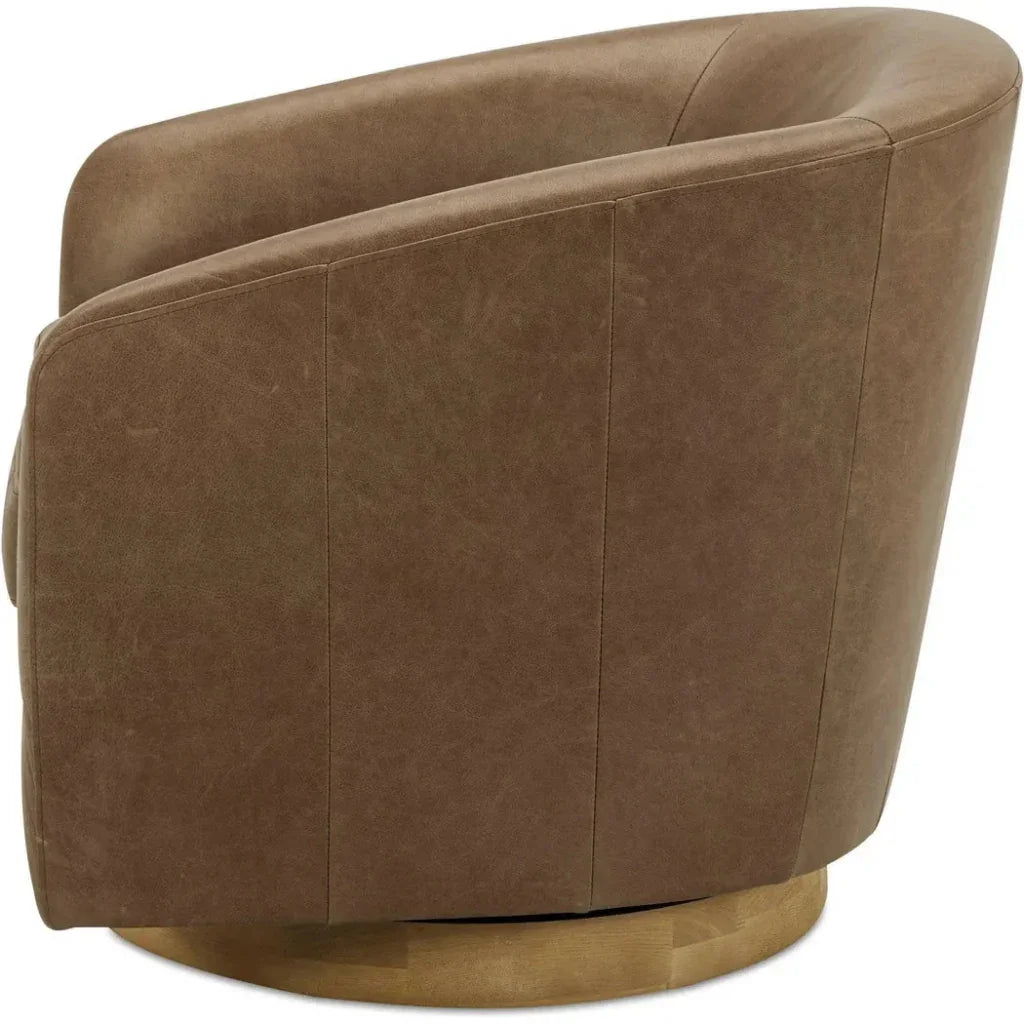 Oscy Grain Leather & Solid Wood Brown Swivel Arm Chair - LOOMLAN - Moe's Home - Club Chairs
