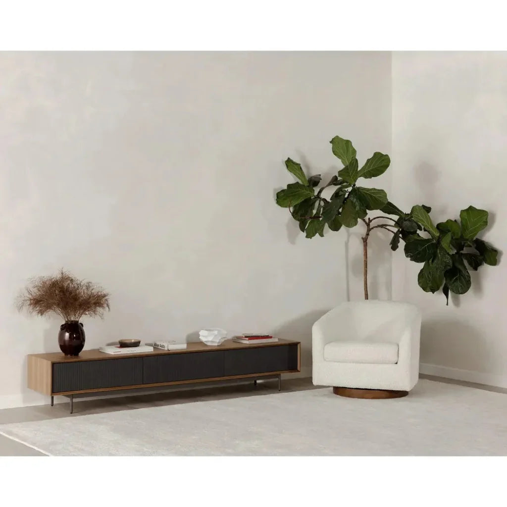 Oscy Vegan Shearling White Swivel Accent Chair - LOOMLAN - Moe's Home - Club Chairs