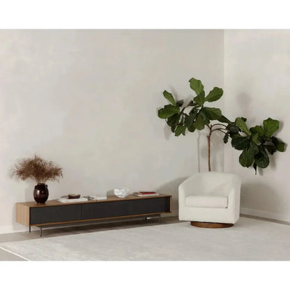 Oscy Vegan Shearling White Swivel Accent Chair - LOOMLAN - Moe's Home - Club Chairs