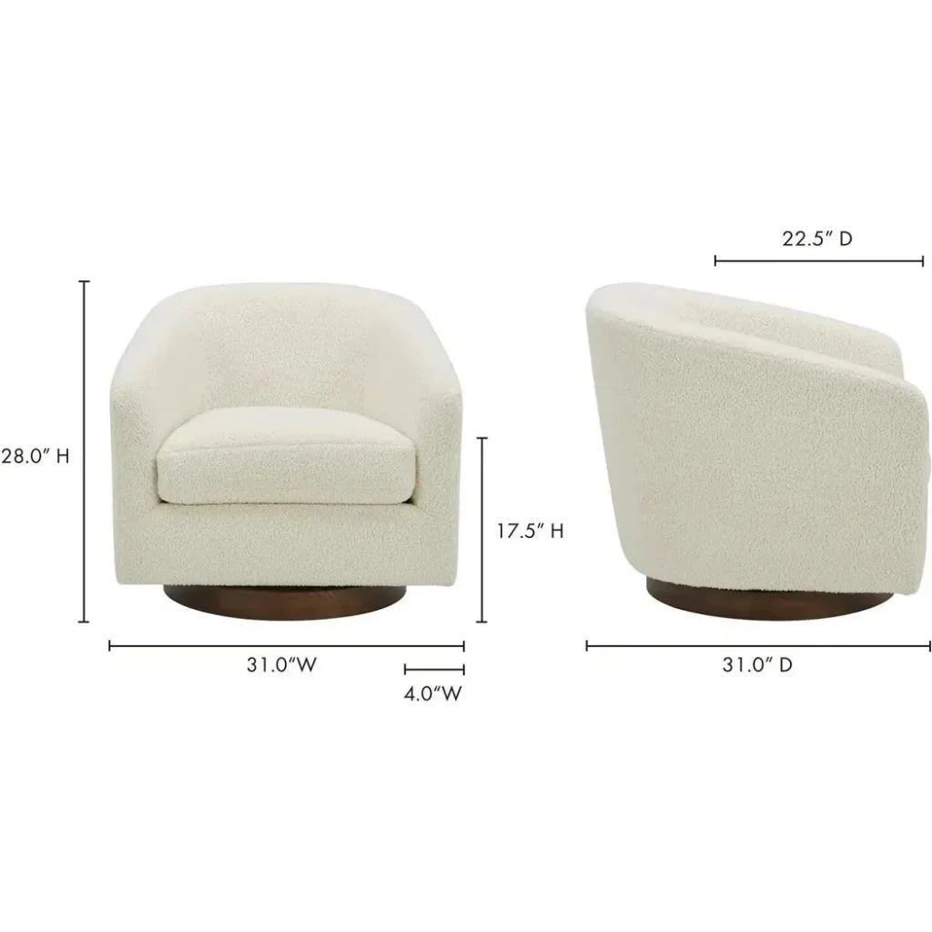 Oscy Vegan Shearling White Swivel Accent Chair - LOOMLAN - Moe's Home - Club Chairs