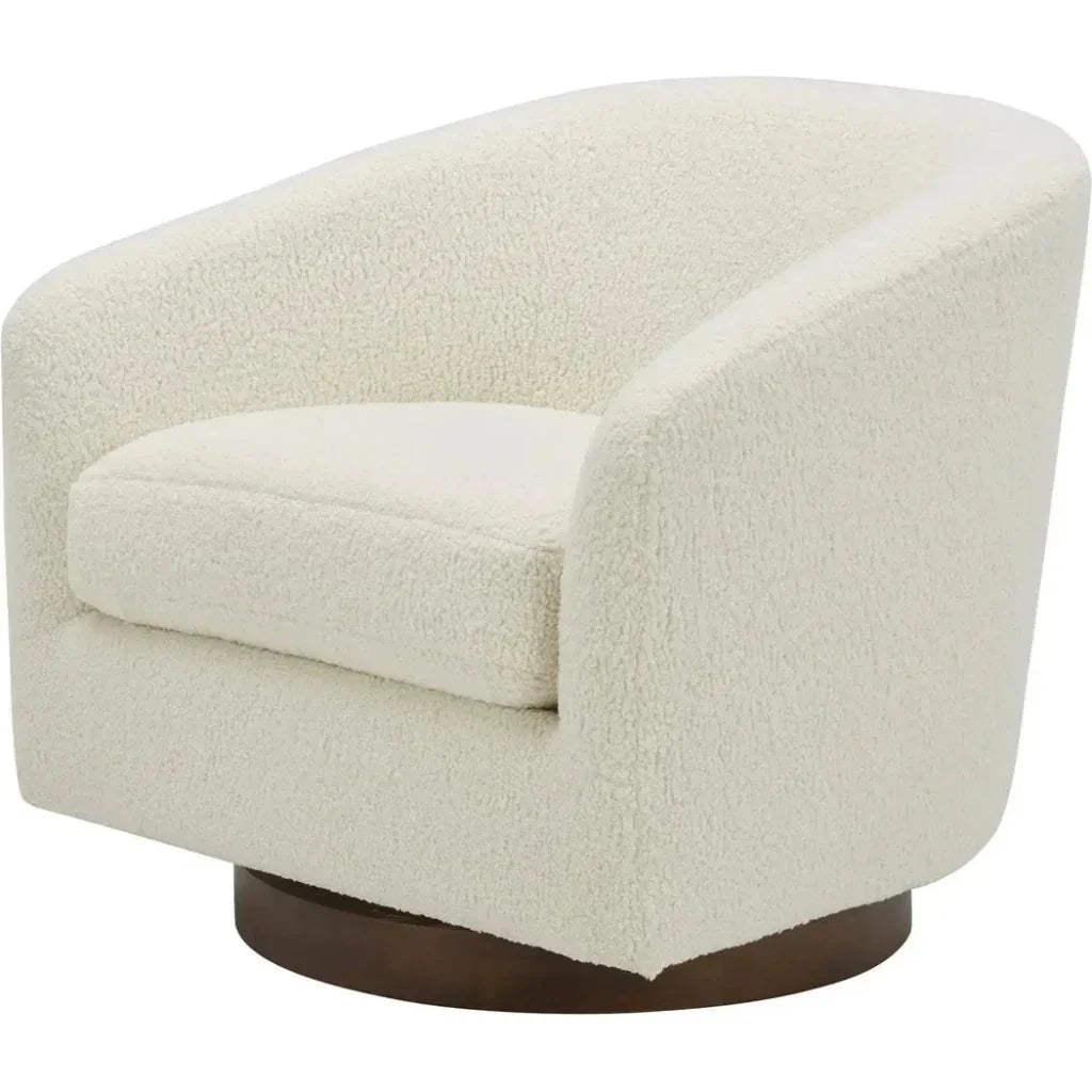 Oscy Vegan Shearling White Swivel Accent Chair - LOOMLAN - Moe's Home - Club Chairs