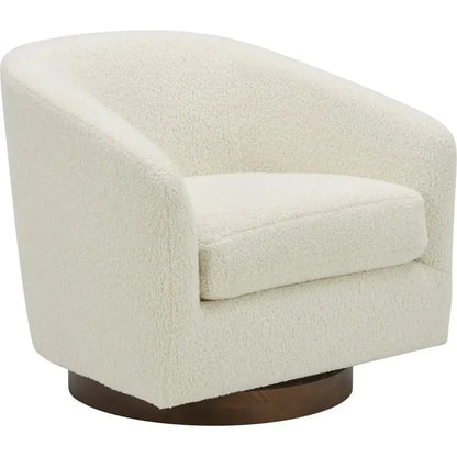 Oscy Vegan Shearling White Swivel Accent Chair - LOOMLAN - Moe's Home - Club Chairs