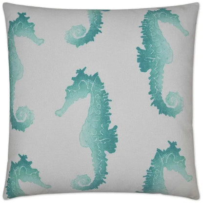 Outdoor Seahorse Pillow - Turquoise-Outdoor Pillows-D.V. Kap-LOOMLAN