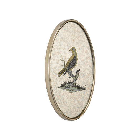 Oval Antiqued Mirrored Bird Canvas Art
