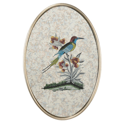 Oval Antiqued Mirrored Bird Canvas Art