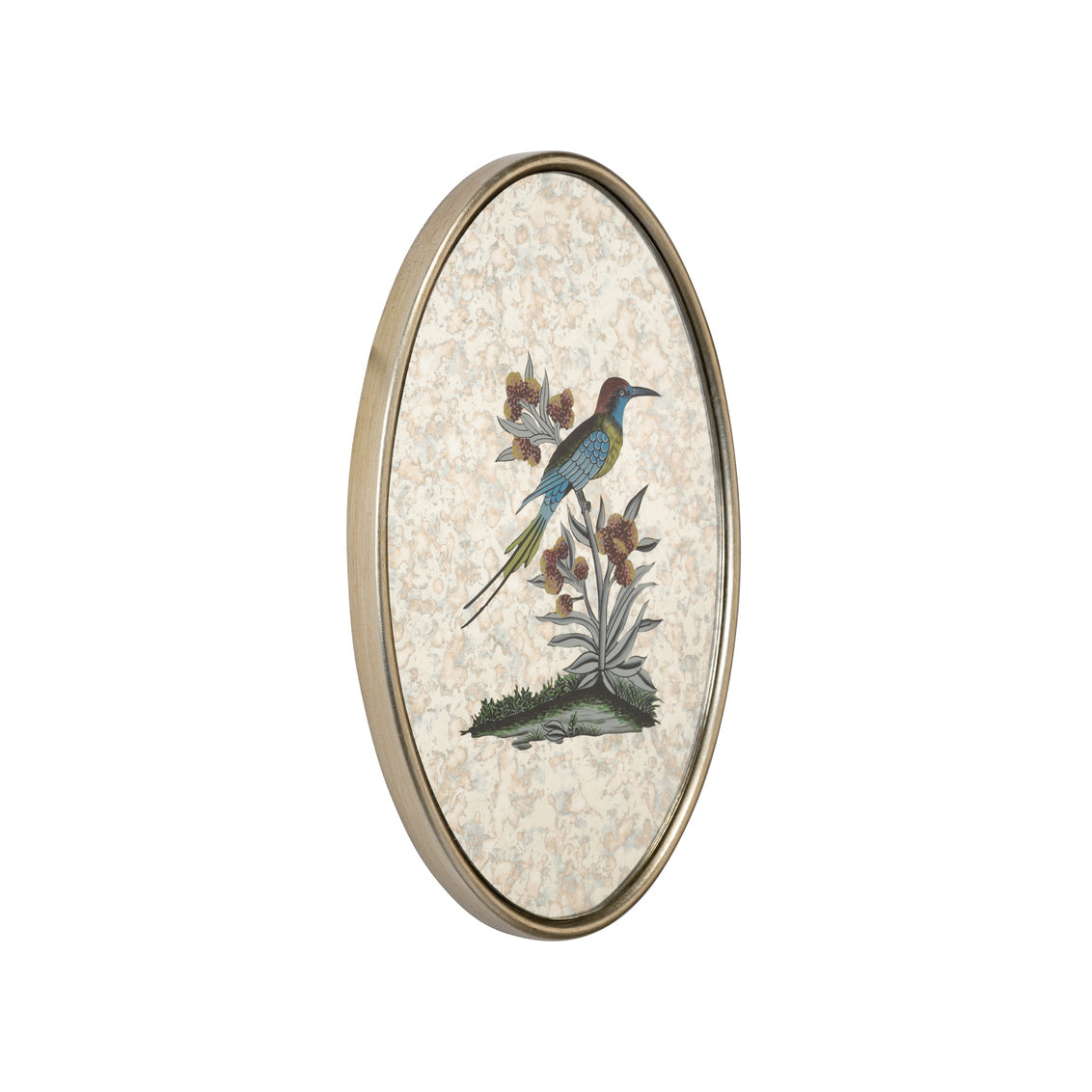 Oval Antiqued Mirrored Bird Canvas Art