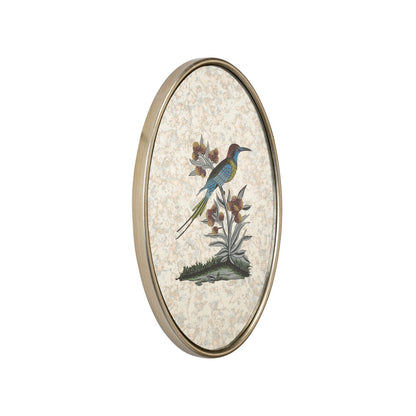 Oval Antiqued Mirrored Bird Canvas Art