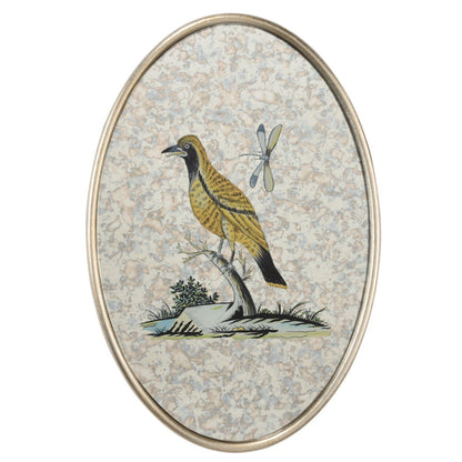 Oval Antiqued Mirrored Bird Canvas Art