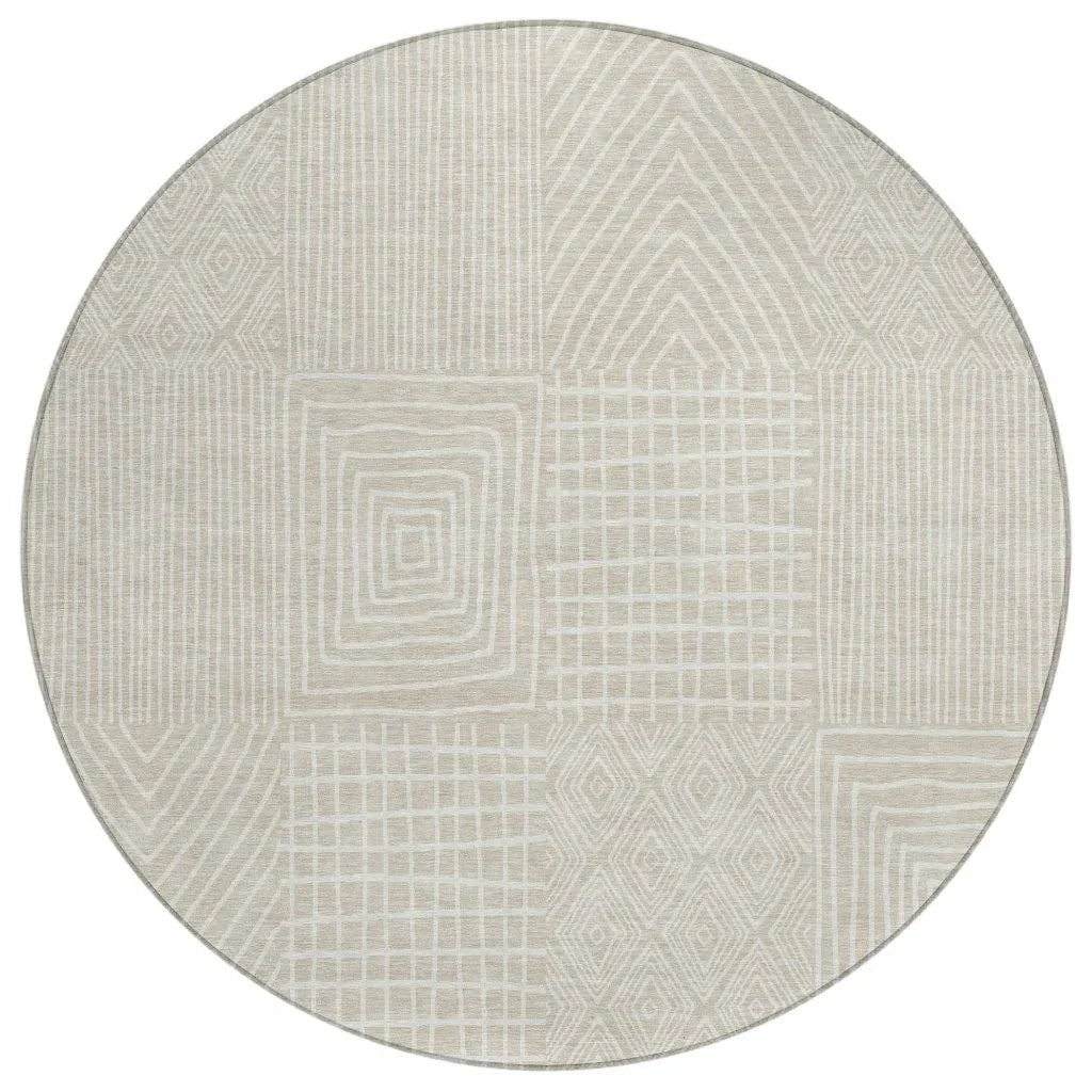 Owen Beige Washable Indoor-Outdoor Rug-Outdoor Rugs-LOOMLAN Rugs-8' x 8'-LOOMLAN