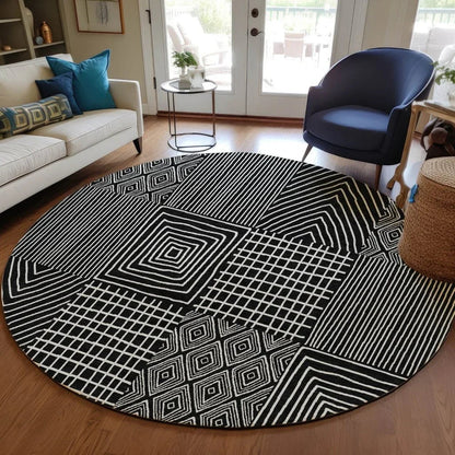 Owen Black Washable Indoor-Outdoor Rug-Outdoor Rugs-LOOMLAN Rugs-LOOMLAN