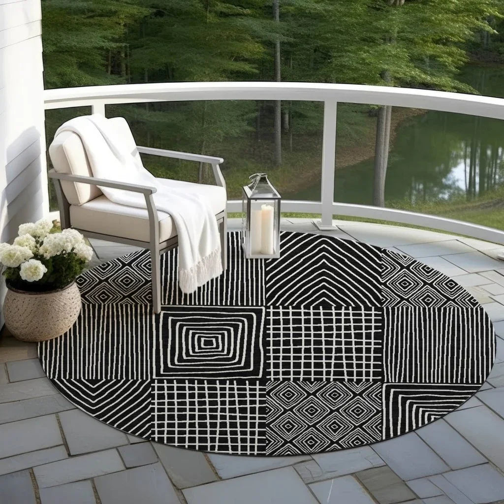 Owen Black Washable Indoor-Outdoor Rug-Outdoor Rugs-LOOMLAN Rugs-LOOMLAN