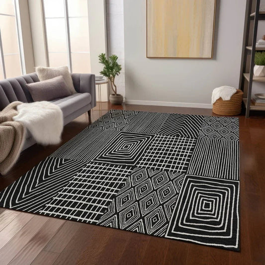 Owen Black Washable Indoor-Outdoor Rug-Outdoor Rugs-LOOMLAN Rugs-LOOMLAN