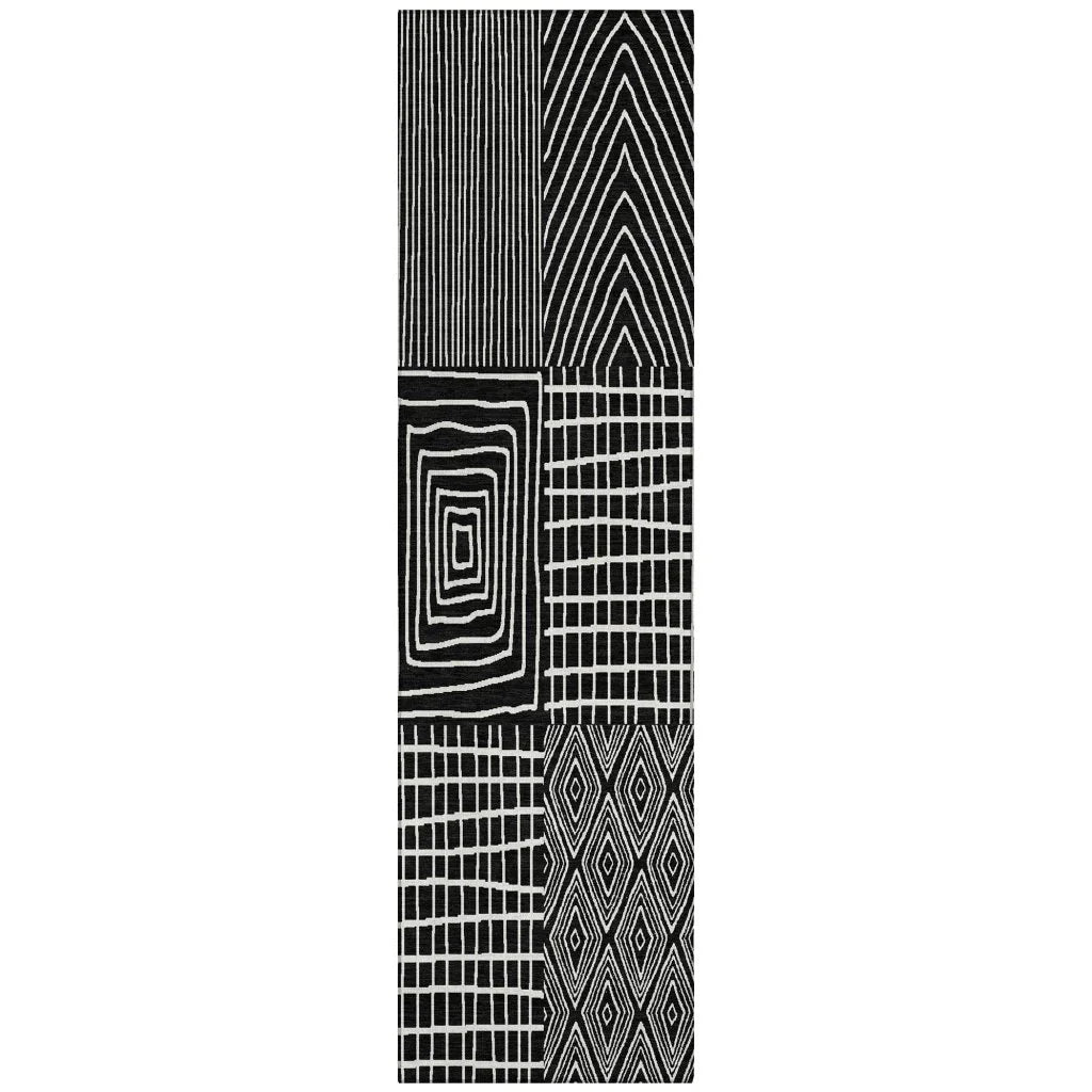 Owen Black Washable Indoor-Outdoor Rug-Outdoor Rugs-LOOMLAN Rugs-2'3" x 7'6"-LOOMLAN