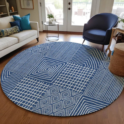 Owen Navy Washable Indoor-Outdoor Rug-Outdoor Rugs-LOOMLAN Rugs-LOOMLAN