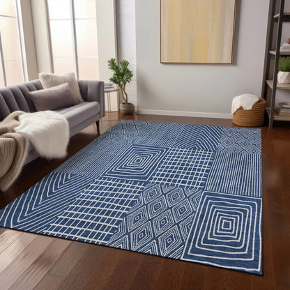 Owen Navy Washable Indoor-Outdoor Rug-Outdoor Rugs-LOOMLAN Rugs-LOOMLAN