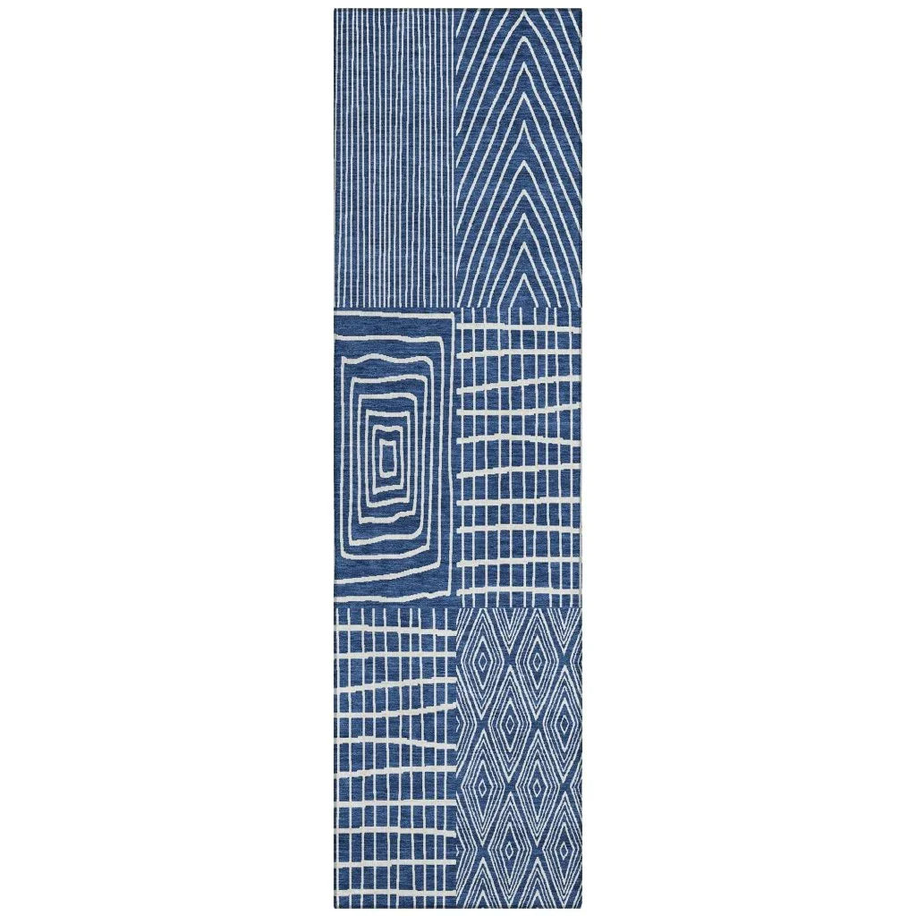 Owen Navy Washable Indoor-Outdoor Rug-Outdoor Rugs-LOOMLAN Rugs-2'3" x 7'6"-LOOMLAN