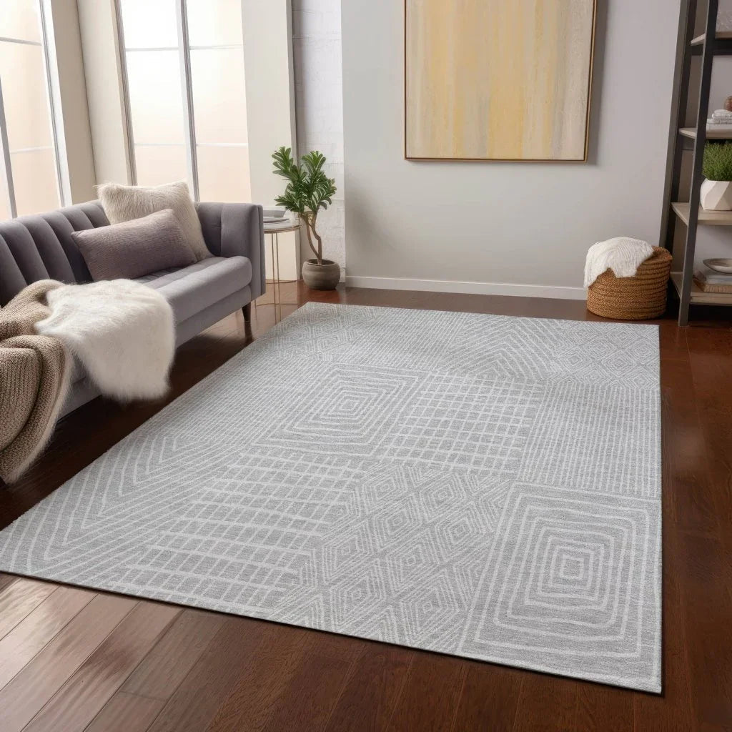 Owen Silver Washable Indoor-Outdoor Rug-Outdoor Rugs-LOOMLAN Rugs-LOOMLAN