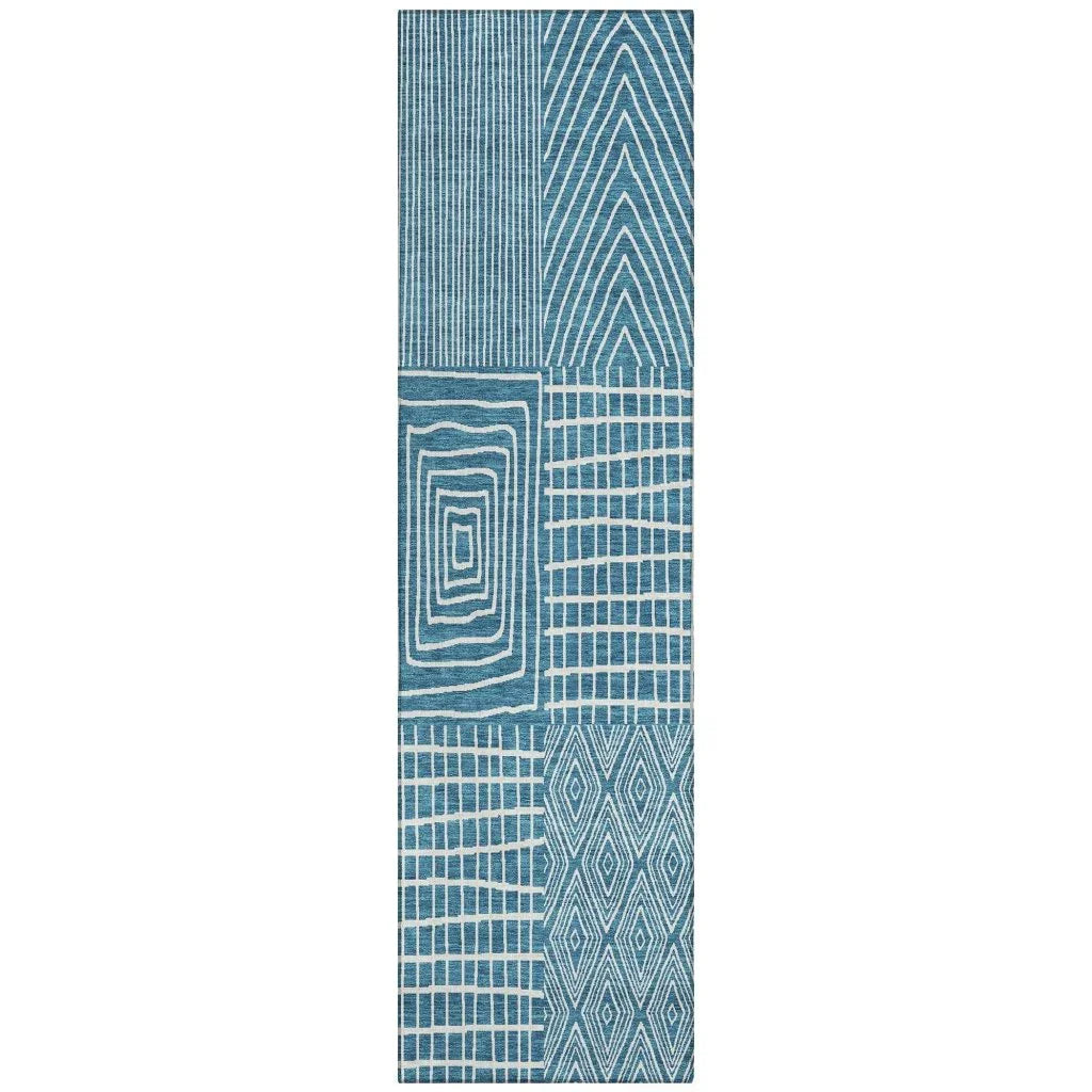 Owen Teal Washable Indoor-Outdoor Rug-Outdoor Rugs-LOOMLAN Rugs-2'3" x 7'6"-LOOMLAN