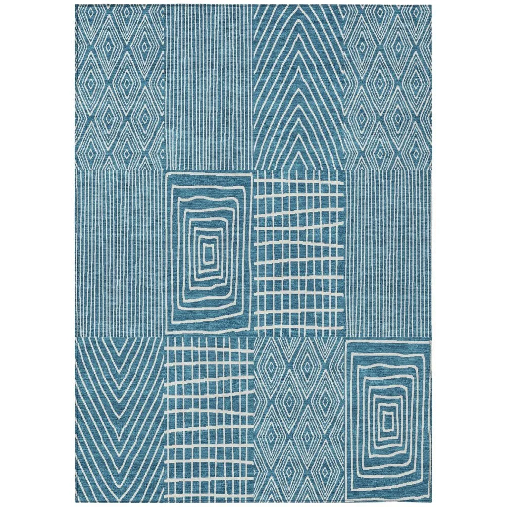Owen Teal Washable Indoor-Outdoor Rug-Outdoor Rugs-LOOMLAN Rugs-2'6" x 3'10"-LOOMLAN