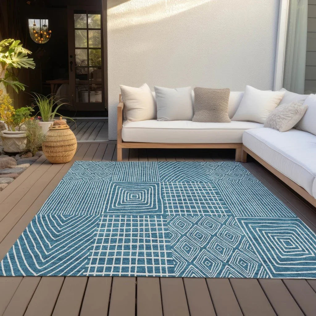 Owen Teal Washable Indoor-Outdoor Rug-Outdoor Rugs-LOOMLAN Rugs-LOOMLAN