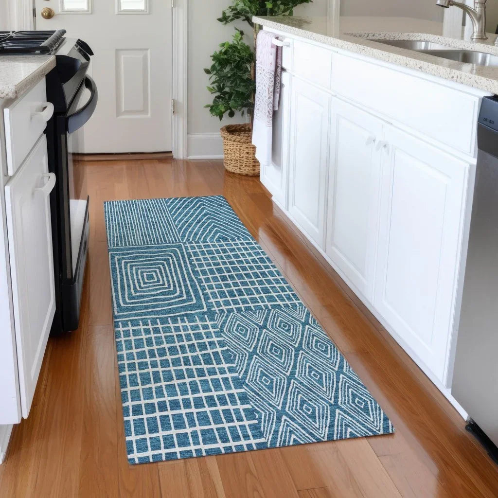 Owen Teal Washable Indoor-Outdoor Rug-Outdoor Rugs-LOOMLAN Rugs-LOOMLAN